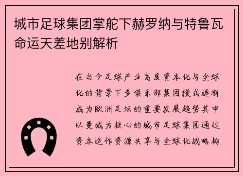 城市足球集团掌舵下赫罗纳与特鲁瓦命运天差地别解析